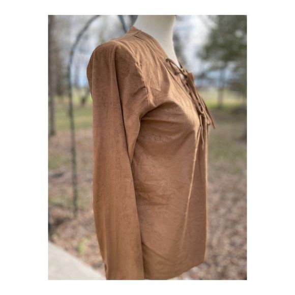 Bill Blass Vintage 90s Faux Suede Western Shirt Lace Up Neckline Long Sleeve S - Picture 7 of 10